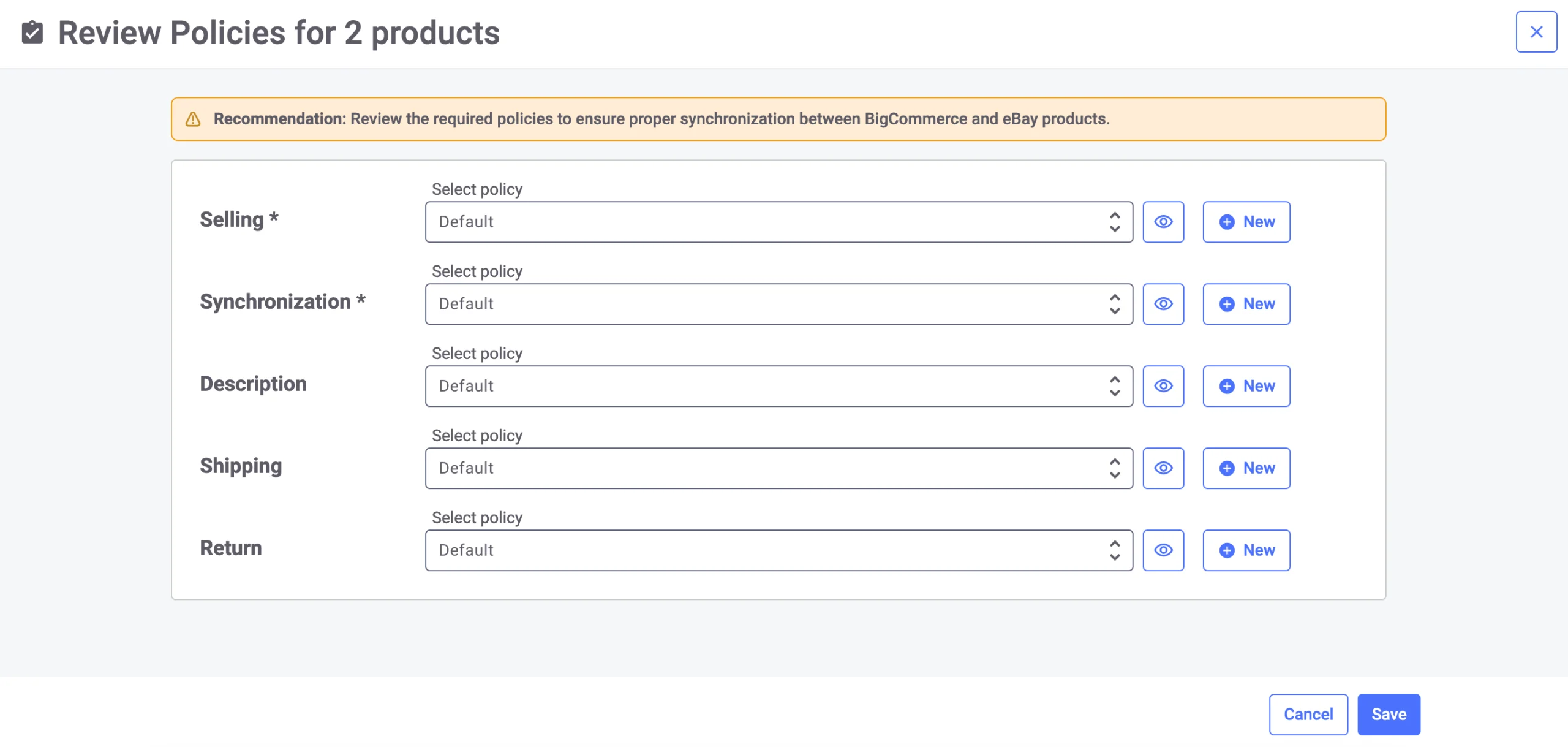 Review default product settings