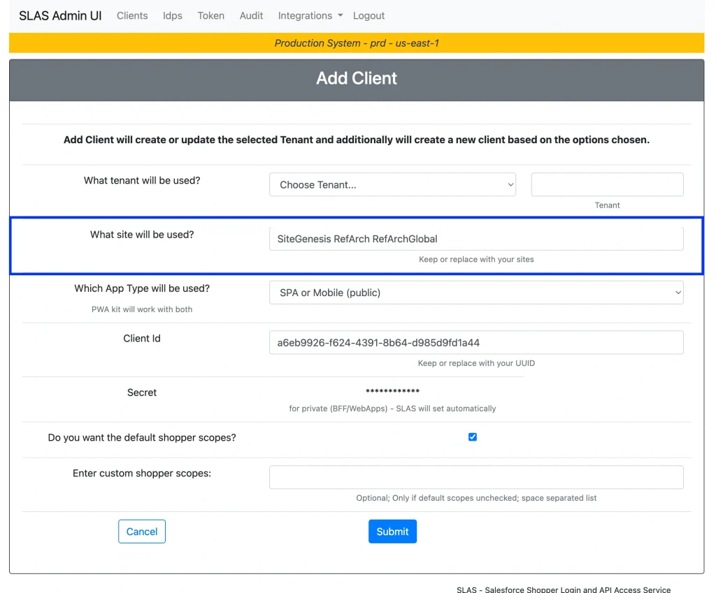 Salesforce B2C SLAS Admin Site