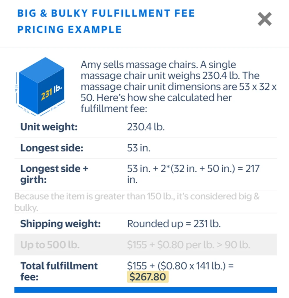 Big & Bulky Fulfillment Fee Walmart Example