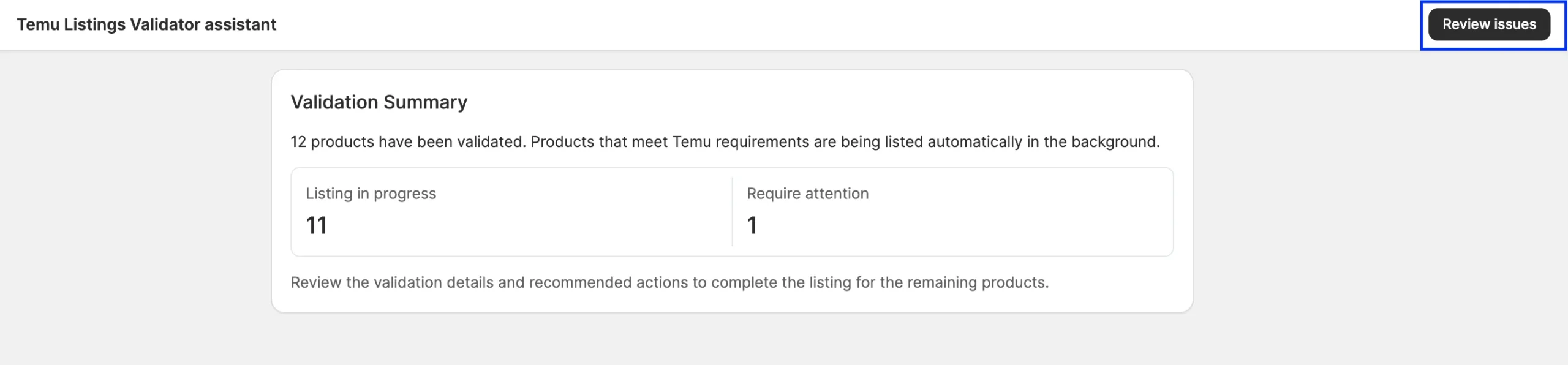 Temu Listing Validator Assistant Review Issues