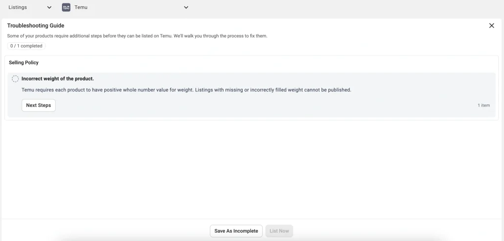 Moteur de validation M2E Temu