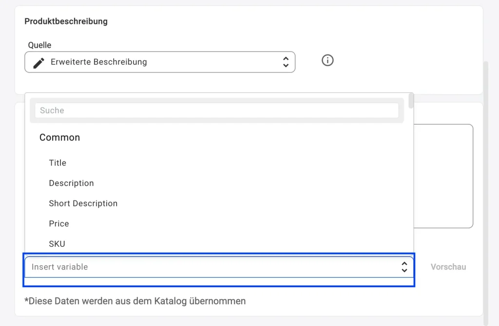 OTTO Description Policy by M2E Step 3. Insert Variable