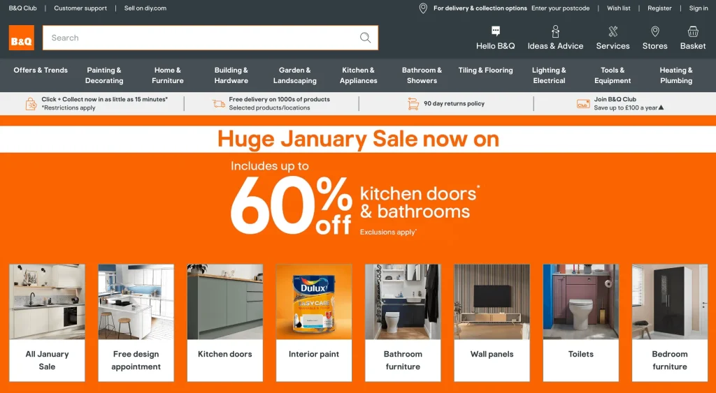 B&Q Mirakl Marketplace Homepage