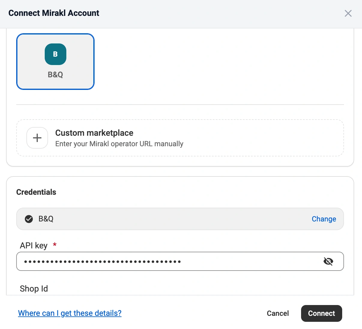 Connect B&Q Mirakl Account