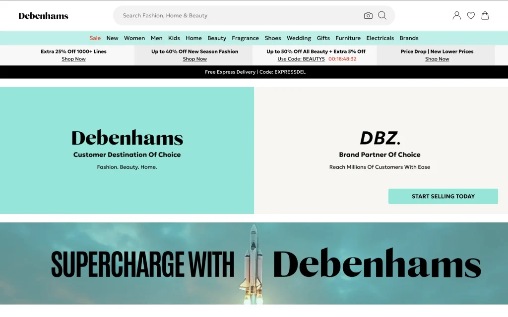 Debenhams Mirakl Marketplace Seller Page
