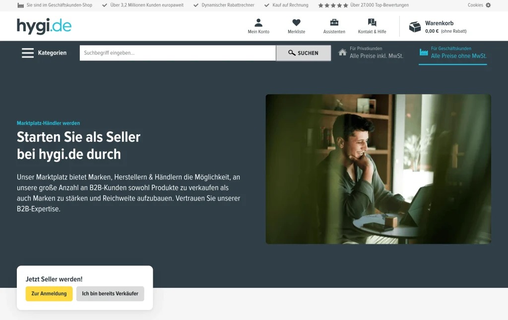 Page du vendeur sur la marketplace Hygi.de