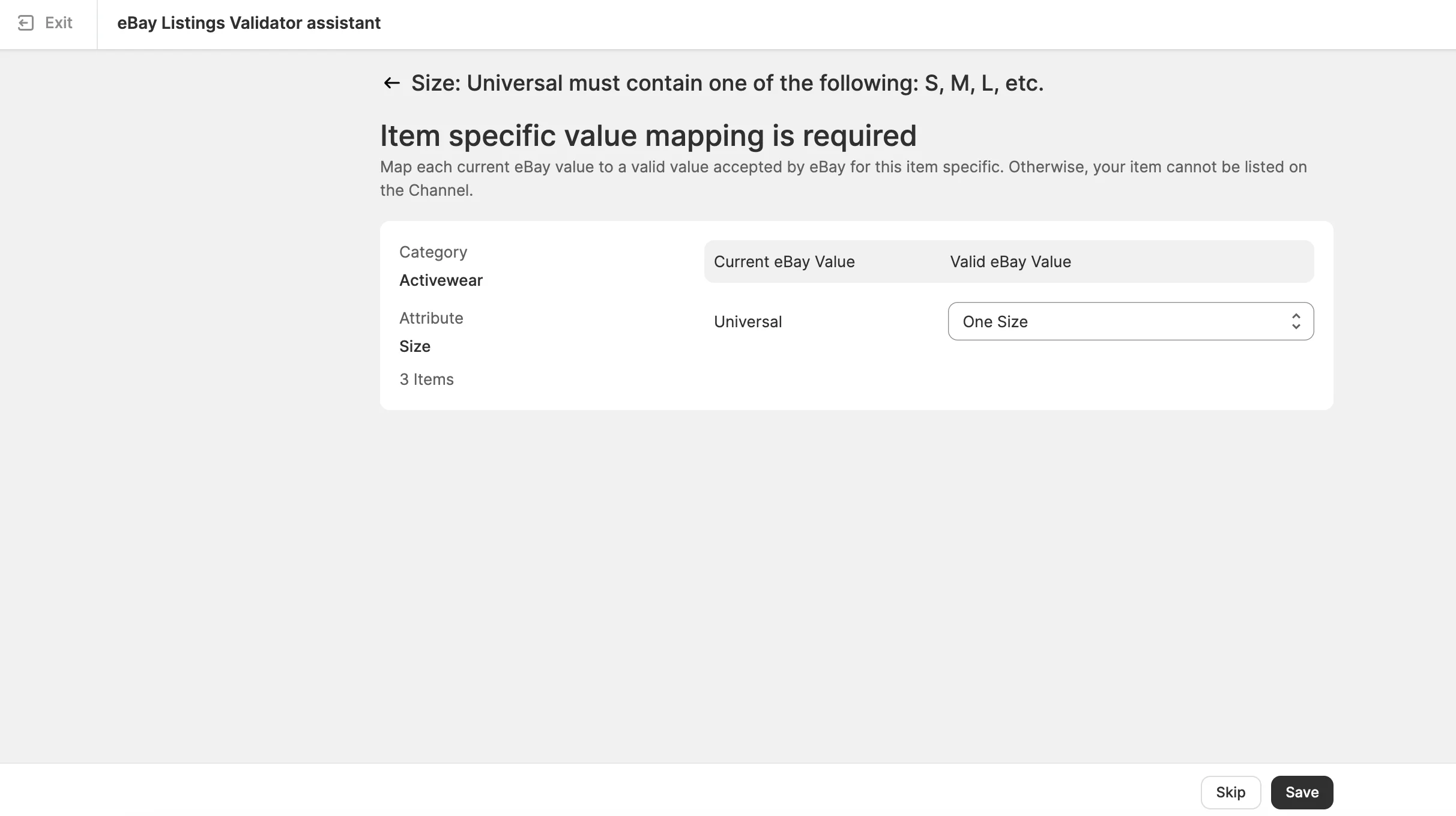 M2E Cloud – specifické přiřazení položek podle velikostí na eBay