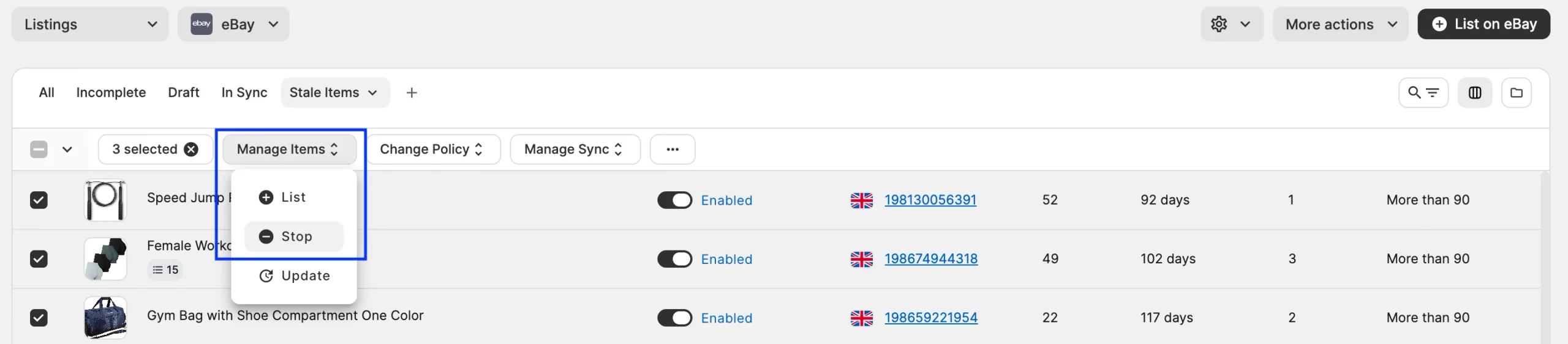 M2E Cloud Stop Stale eBay Listings
