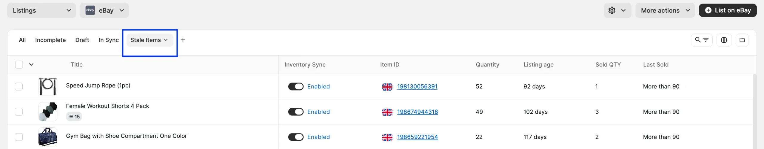 M2E Cloud eBay Stale Items View